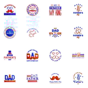 Happy fathers day 16 Blue and red vintage retro type font Illustrator eps10 Editable Vector Design Elements