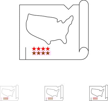 Map States United Usa Bold and thin black line icon set vector