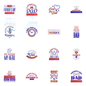 Happy Fathers Day Calligraphy greeting card 16 Blue and red Typography Collection Vector illustration Editable Vector Design Elements