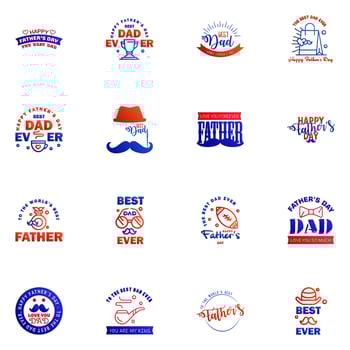 Happy fathers day 16 Blue and red typography set Vector emblems Lettering for greeting cards banners tshirt design You are the best dad Editable Vector Design Elements