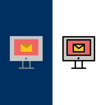 Computer Mail Chat Service  Icons Flat and Line Filled Icon Set Vector Blue Background