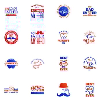 Happy Fathers Day Greeting Card 16 Blue and red Happy fathers day card vintage retro type font Editable Vector Design Elements