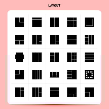 Solid 25 Layout Icon set Vector Glyph Style Design Black Icons Set Web and Mobile Business ideas design Vector Illustration