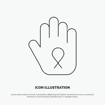 Stop Hand Ribbon Awareness Vector Line Icon