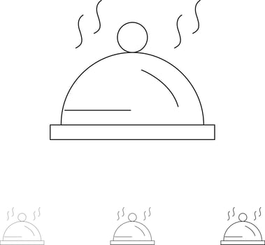 Hotel Dish Pallet Service Bold and thin black line icon set vector