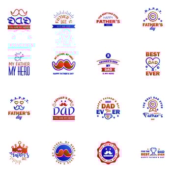 Happy fathers day 16 Blue and red Lettering happy fathers day Editable Vector Design Elements
