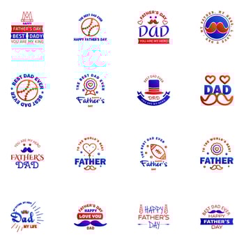 happy fathers day 16 Blue and red text design Vector calligraphy Typography poster Usable as background Editable Vector Design Elements