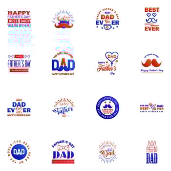 Happy Fathers Day Greeting Card 16 Blue and red Happy fathers day card vintage retro type font Editable Vector Design Elements