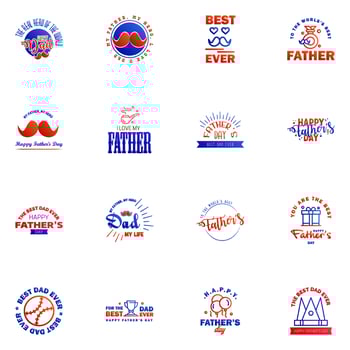 Happy fathers day card 16 Blue and red Set Vector illustration Editable Vector Design Elements