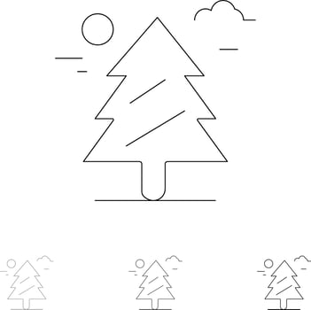 Forest Tree Weald Canada Bold and thin black line icon set vector