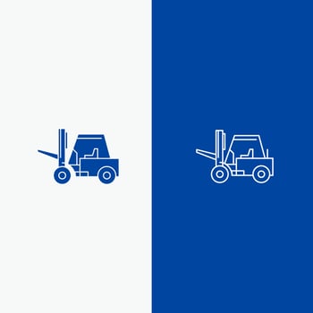 Lifter Lifting Truck Transport Line and Glyph Solid icon Blue banner Line and Glyph Solid icon Blue banner vector