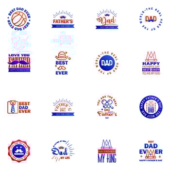 Happy fathers day 16 Blue and red Typography set Vector typography Vintage lettering for greeting cards banners tshirt design You are the best dad Editable Vector Design Elements
