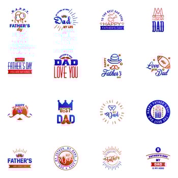 Set of fathers day 16 Blue and red design elements Editable Vector Design Elements