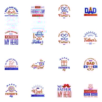 Happy fathers day 16 Blue and red vintage retro type font Illustrator eps10 Editable Vector Design Elements