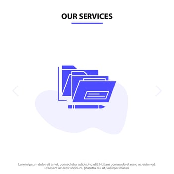 Our Services File Folder Date Safe Solid Glyph Icon Web card Template vector