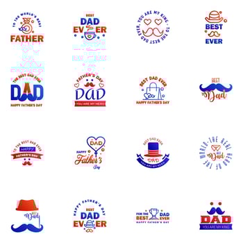 Happy fathers day 16 Blue and red vintage retro type font Illustrator eps10 Editable Vector Design Elements