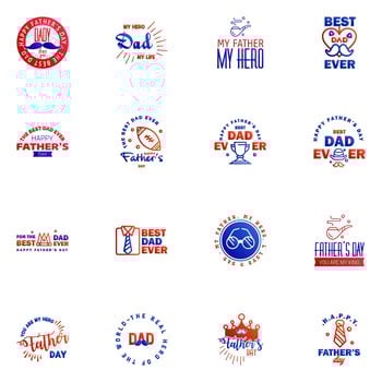 Happy Fathers Day 16 Blue and red Vector Element Set Ribbons and Labels Editable Vector Design Elements
