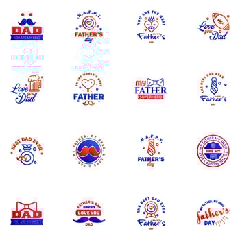 HAPPY FATHERS DAY 16 Blue and red HOLIDAY HAND LETTERING VECTOR HAND LETTERING GREETING TYPOGRAPHY Editable Vector Design Elements
