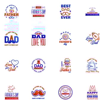 Happy fathers day 16 Blue and red typography set Vector emblems Lettering for greeting cards banners tshirt design You are the best dad Editable Vector Design Elements