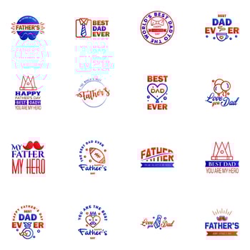 16 Blue and red Happy Fathers Day Design Collection A set of twelve brown colored vintage style Fathers Day Designs on light background Editable Vector Design Elements