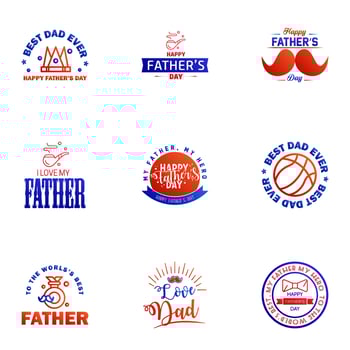 Happy fathers day greeting cards set 9 Blue and red Vector typography lettering Usable for banners print You are the best dad text design Editable Vector Design Elements