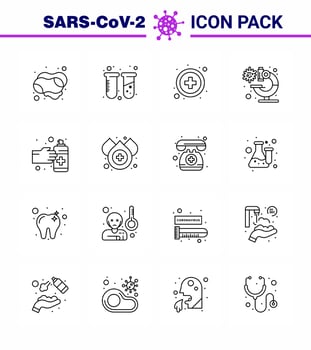 Coronavirus awareness icons 16 Line icon Corona Virus Flu Related such as medication gestures healthcare virus laboratory viral coronavirus 2019nov disease Vector Design Elements