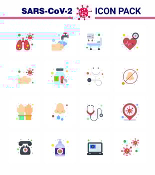 Coronavirus Precaution Tips icon for healthcare guidelines presentation 16 Flat Color icon pack such as dirty care hospital bed time heart viral coronavirus 2019nov disease Vector Design Elements