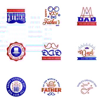Happy fathers day 9 Blue and red typography set Vector emblems Lettering for greeting cards banners tshirt design You are the best dad Editable Vector Design Elements