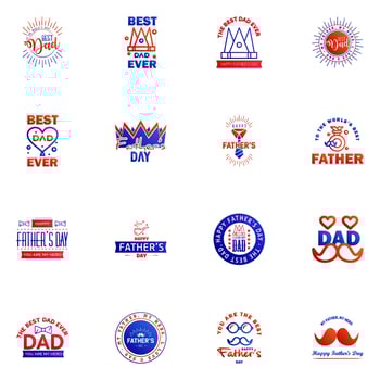 Happy fathers day 16 Blue and red Typography set Vector typography Vintage lettering for greeting cards banners tshirt design You are the best dad Editable Vector Design Elements