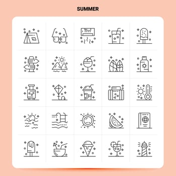 OutLine 25 Summer Icon set Vector Line Style Design Black Icons Set Linear pictogram pack Web and Mobile Business ideas design Vector Illustration