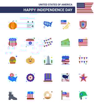Stock Vector Icon Pack of American Day 25 Flat Signs and Symbols for shield american states american speaker Editable USA Day Vector Design Elements