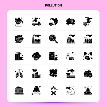 Solid 25 Pollution Icon set Vector Glyph Style Design Black Icons Set Web and Mobile Business ideas design Vector Illustration