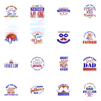 Happy fathers day greeting cards set 16 Blue and red Vector typography lettering Usable for banners print You are the best dad text design Editable Vector Design Elements