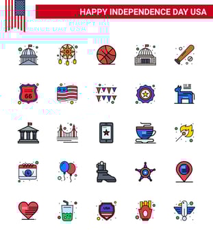 Flat Filled Line Pack of 25 USA Independence Day Symbols of white house western building usa Editable USA Day Vector Design Elements