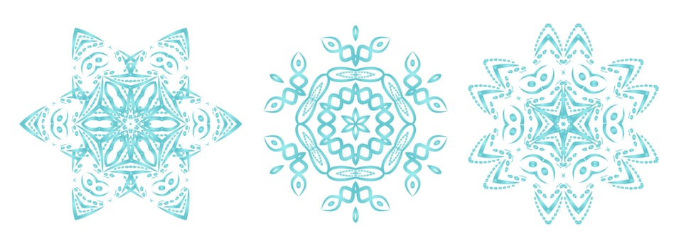 Set snowflakes in blue colors. Holiday decoration template. Isolated on white background. vector