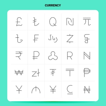 OutLine 25 Currency Icon set Vector Line Style Design Black Icons Set Linear pictogram pack Web and Mobile Business ideas design Vector Illustration