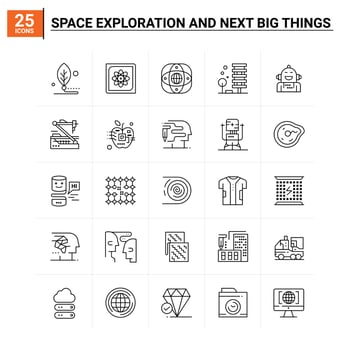 25 Space Exploration And Next Big Things icon set vector background