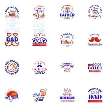Happy Fathers Day vector hand lettering 16 Blue and red Calligraphy illustration for greeting card festival poster etc Editable Vector Design Elements