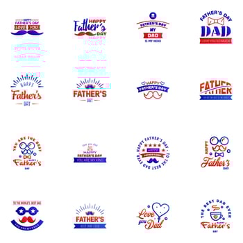 Happy Fathers Day Greeting Card 16 Blue and red Happy fathers day card vintage retro type font Editable Vector Design Elements