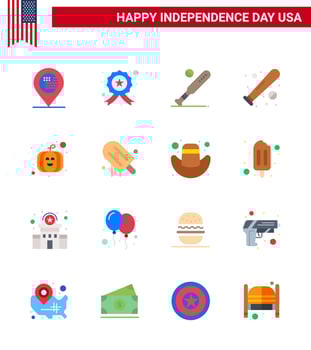 Flat Pack of 16 USA Independence Day Symbols of cream usa festival ball pumpkin usa Editable USA Day Vector Design Elements