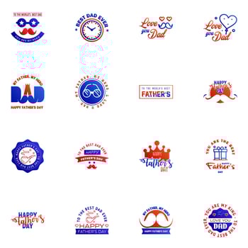 HAPPY FATHERS DAY 16 Blue and red HOLIDAY HAND LETTERING VECTOR HAND LETTERING GREETING TYPOGRAPHY Editable Vector Design Elements