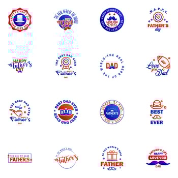 Happy fathers day greeting cards set 16 Blue and red Vector typography lettering Usable for banners print You are the best dad text design Editable Vector Design Elements