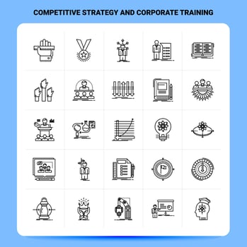 OutLine 25 Competitive Strategy And Corporate Training Icon set Vector Line Style Design Black Icons Set Linear pictogram pack Web and Mobile Business ideas design Vector Illustration