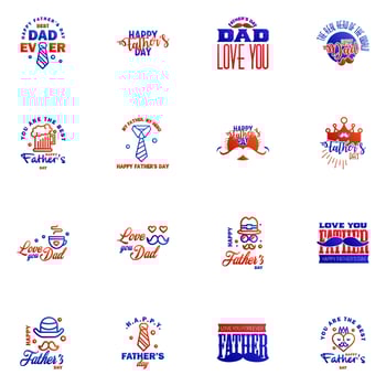 Love You Papa Card Design for Happy Fathers Day Typography Collection 16 Blue and red Design Editable Vector Design Elements