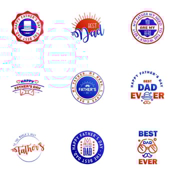 Happy fathers day 9 Blue and red Typography set Vector typography Vintage lettering for greeting cards banners tshirt design You are the best dad Editable Vector Design Elements