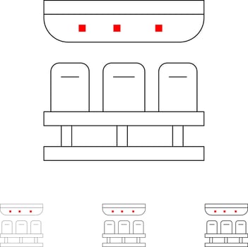 Seats Train Transportation Travel Bold and thin black line icon set vector