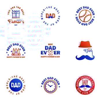 happy fathers day 9 Blue and red text design Vector calligraphy Typography poster Usable as background Editable Vector Design Elements