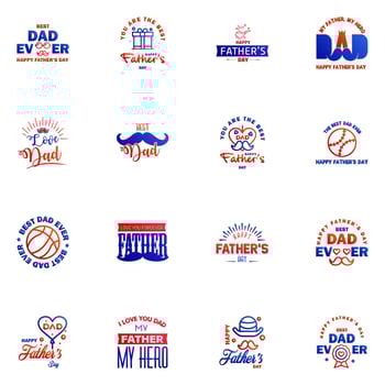 Happy Fathers Day vector hand lettering 16 Blue and red Calligraphy illustration for greeting card festival poster etc Editable Vector Design Elements