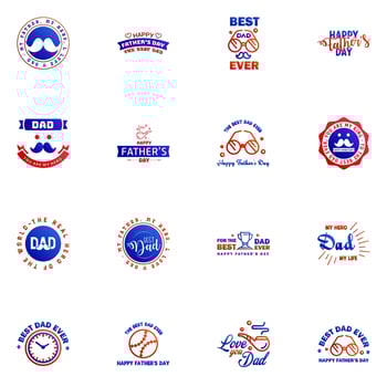 Happy Fathers Day greeting Card 16 Blue and red Calligraphy Vector illustration Editable Vector Design Elements