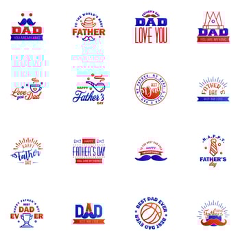 Happy fathers day 16 Blue and red Typography set Vector typography Vintage lettering for greeting cards banners tshirt design You are the best dad Editable Vector Design Elements